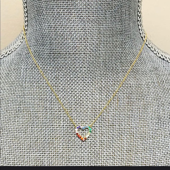 14K Gold Vermeil Multi Colored Cubic Zirconia Heart Necklace-Boutique - Picture 2 of 3